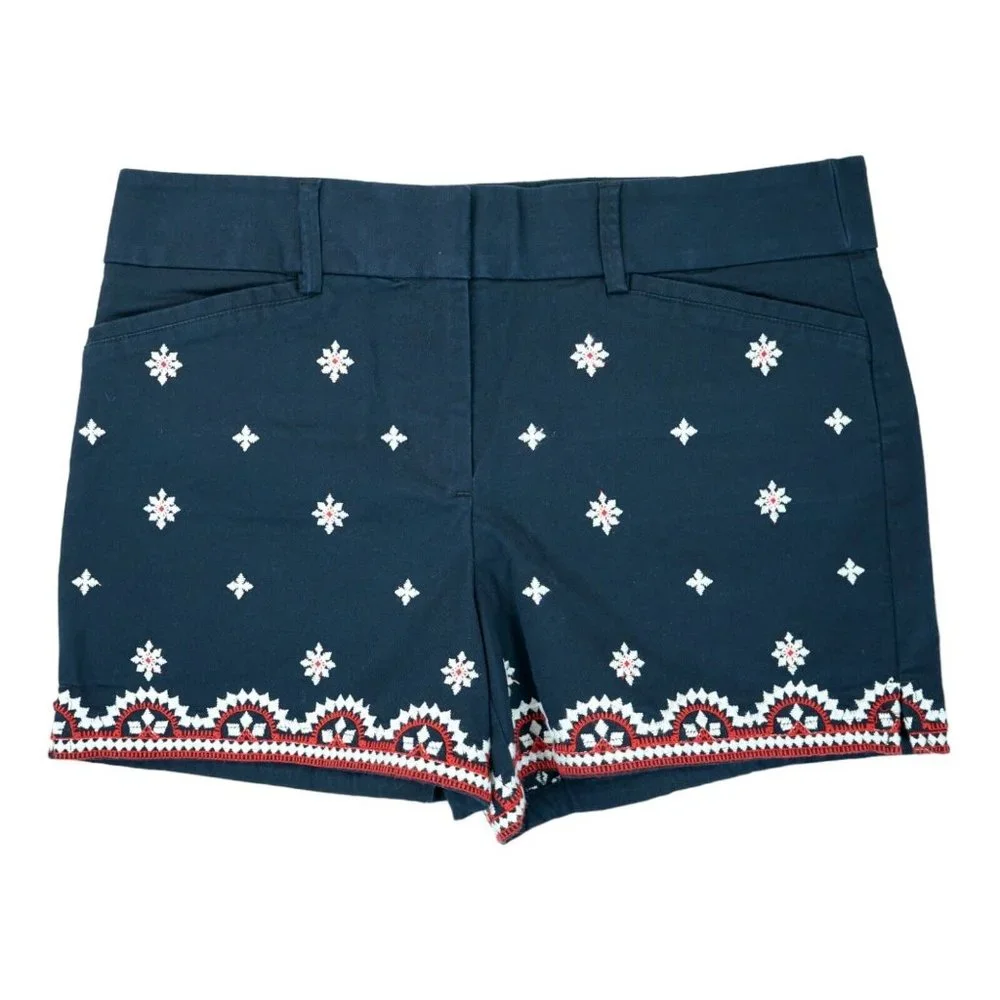 NWT Loft Women's Embroidered Shorts Size‎ 6 Navy Blue ~ Mid Rise ~ Waist 32